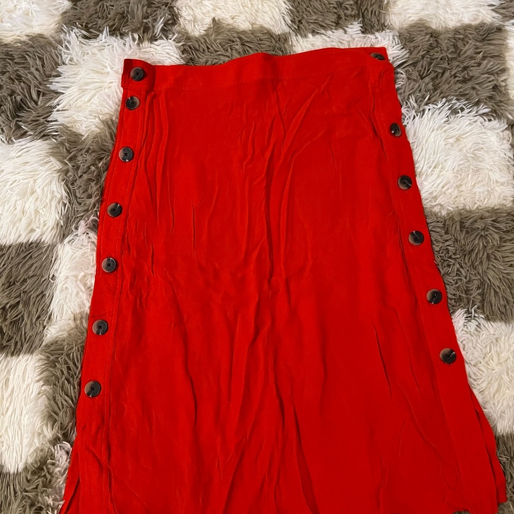 Madewell Red Button-Down Midi Skirt